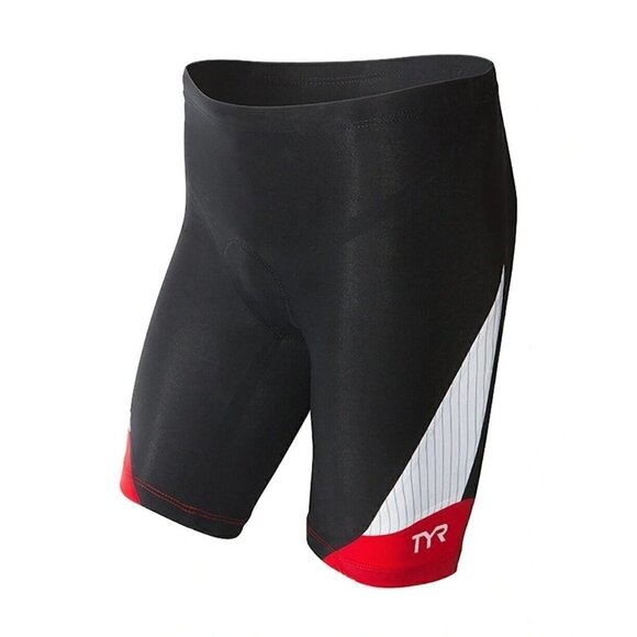 New TYR Carbon 9" Tri Shorts Mens S Black Red Amp Pad Triathlon - Picture 1 of 6
